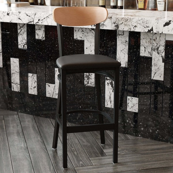 Flash Furniture Black Vinyl Barstool with Natural Wood Back, PK 2 2-XU-DG6V6BV-NAT-GG - main